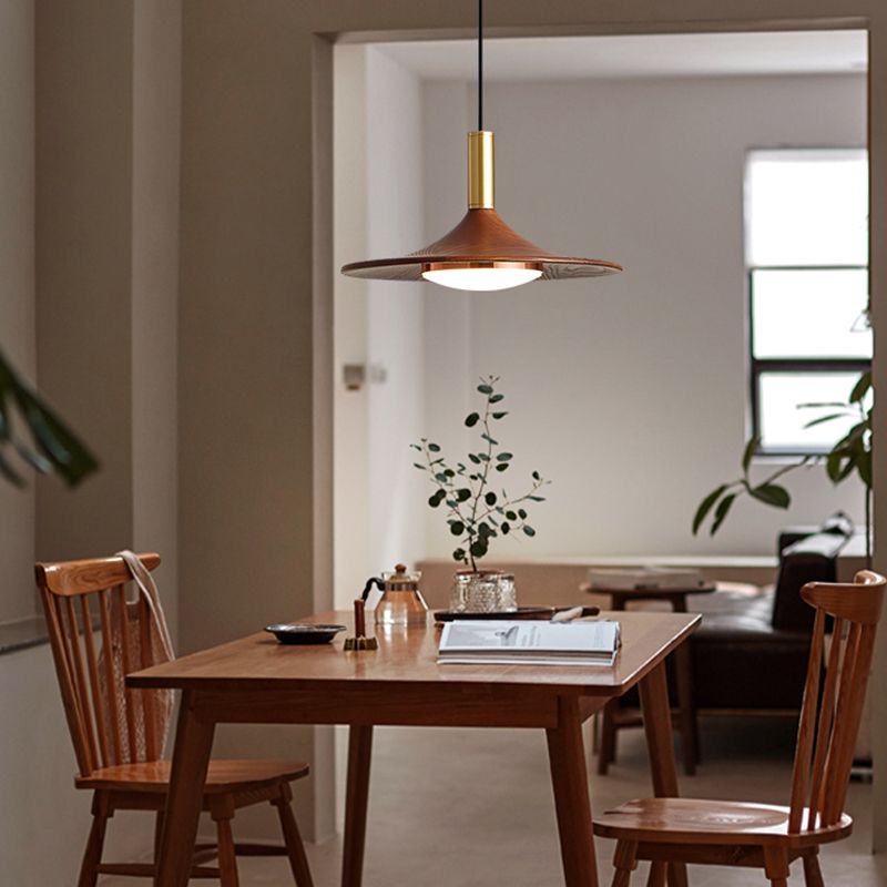 Arisha rustik träpendellampa i kepsform, naturligt trä