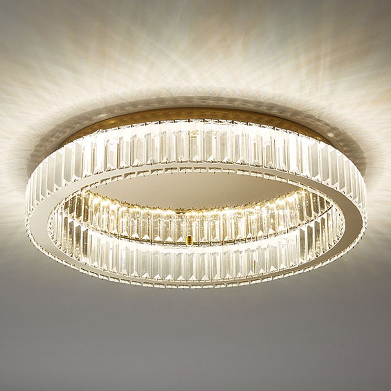 Kristy nútímalegt hringlaga kristalloftljós í art deco-stíl, gull, flatt við loft