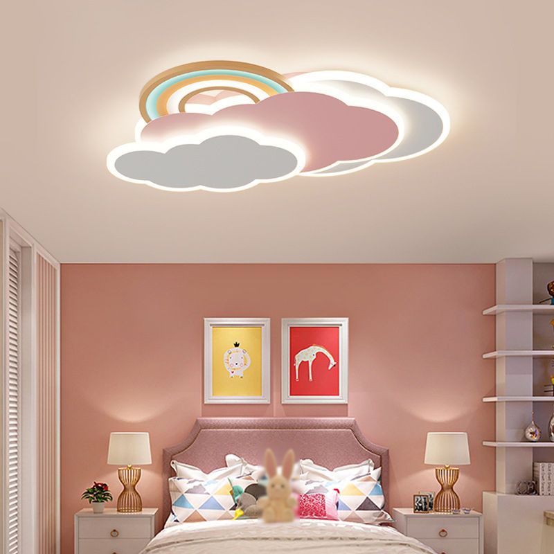 Candeeiro de teto moderno Aria, tipo nuvem/arco-íris, de montagem rente ao teto, cor-de-rosa/branco