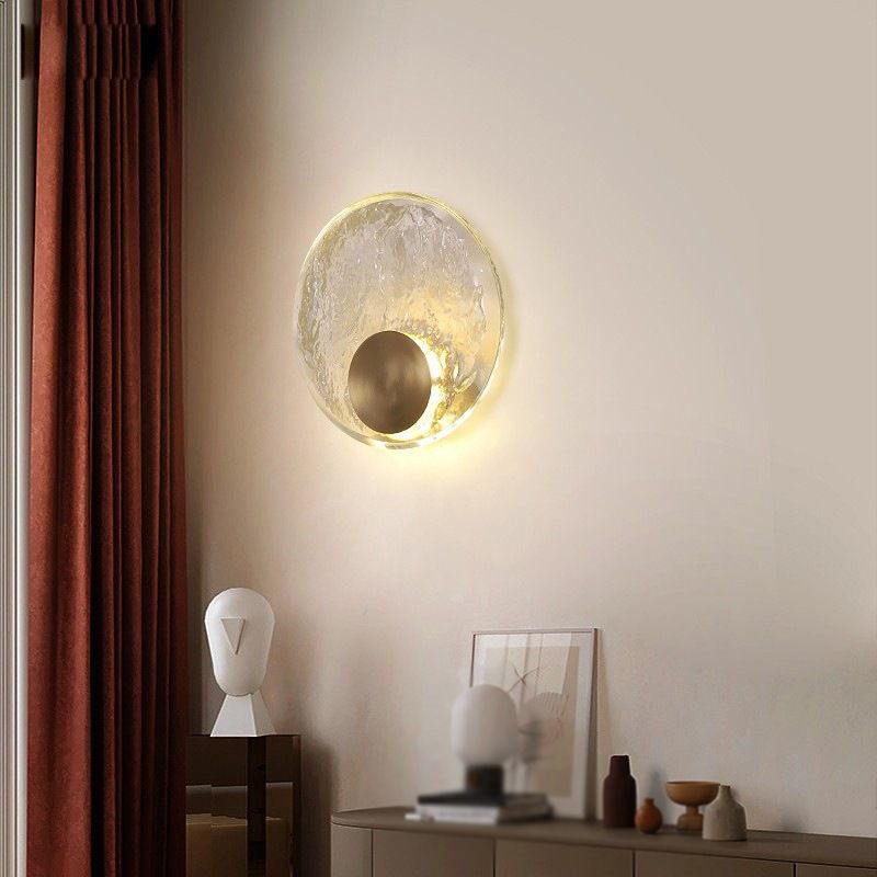 Kristy art deco-væglampe med globus i krystal og metal til soveværelset, guld