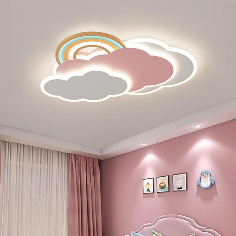 Candeeiro de teto moderno Aria, tipo nuvem/arco-íris, de montagem rente ao teto, cor-de-rosa/branco