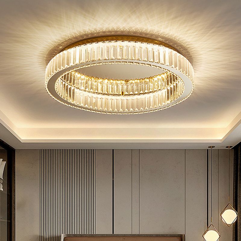 Kristy nútímalegt hringlaga kristalloftljós í art deco-stíl, gull, flatt við loft