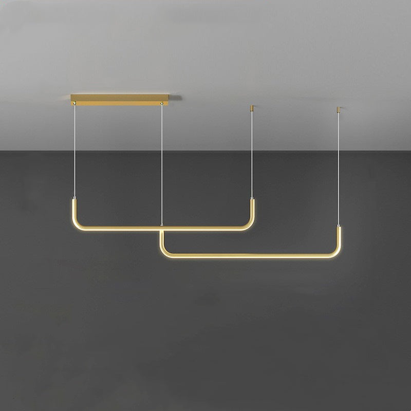 Sorev Modern Linear Pendant Light Double Frame, Black/Gold