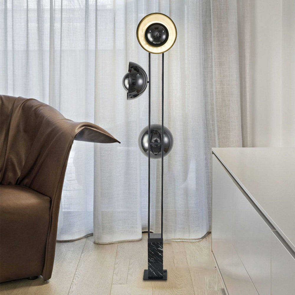 Salgado Modern Minimalist Tri-head Floor Lamp, Metal & Marble