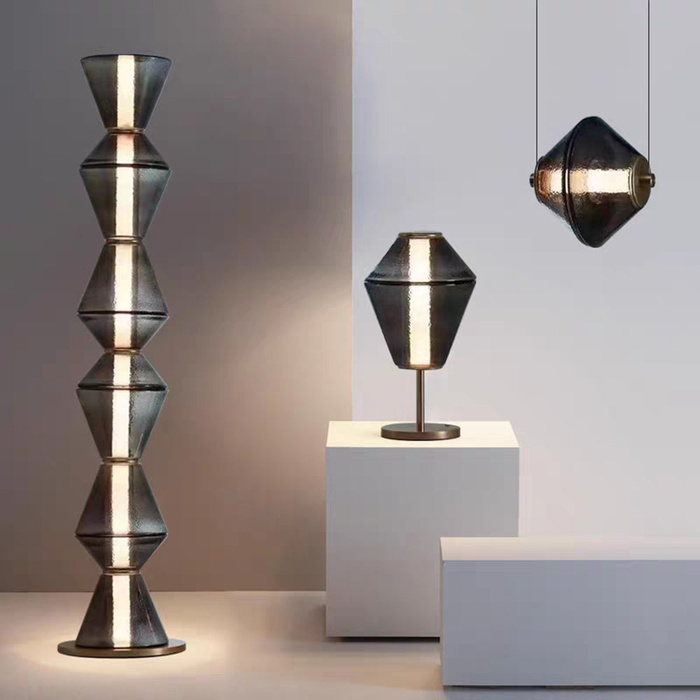 Evette nordisk moderne sort LED-pendel-, gulv- og bordlampe, glas