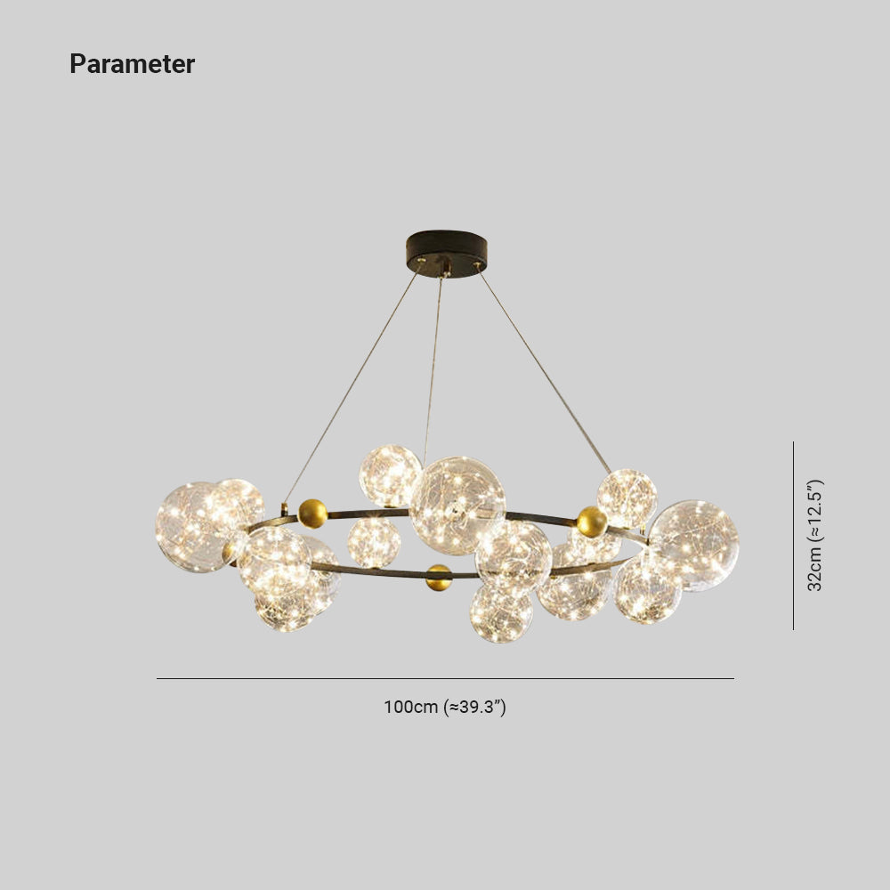 Valentina – art déco-hengiljós með lýsandi kúlum úr gleri