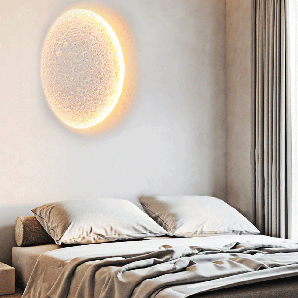 Candeeiro de parede decorativo Aria, em metal/gesso com forma de lua, branco