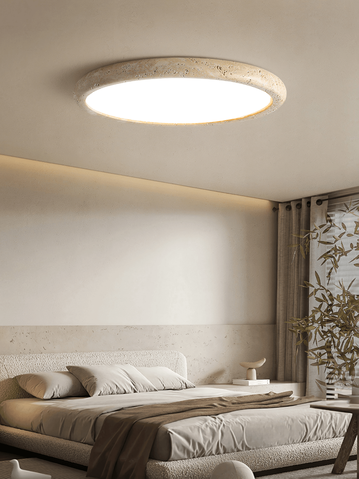 Aurrina loftslampe i travertin med ringramme