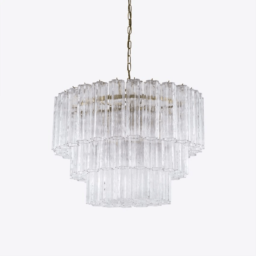 Eiranora lysekrone med fem lag, riflede glasrør, mid-century