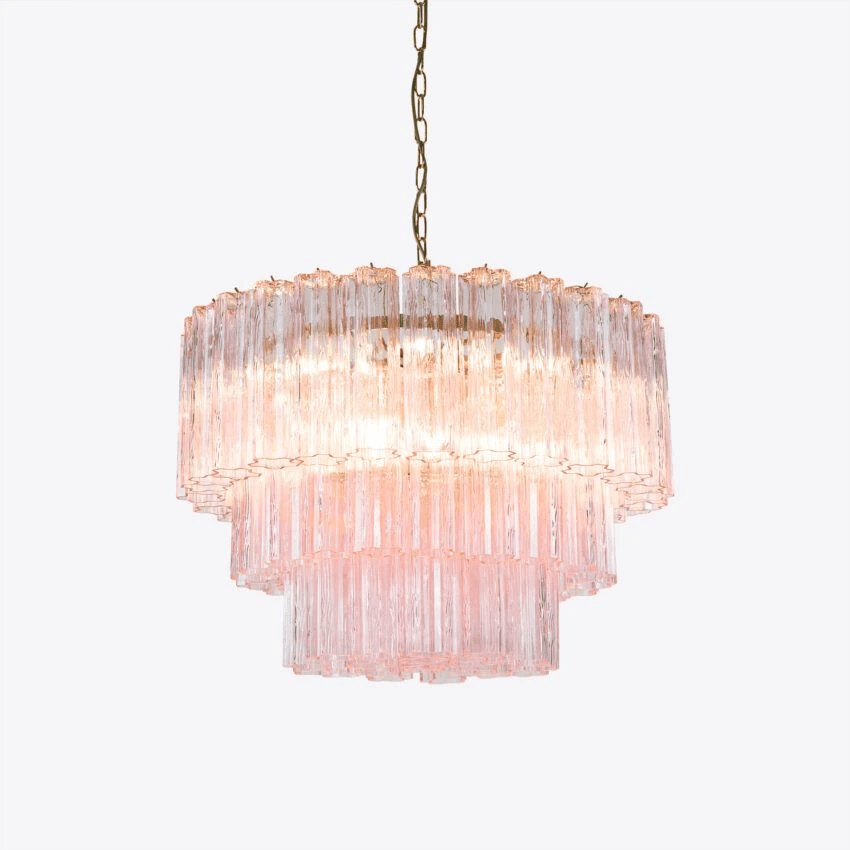 Eiranora lysekrone med fem lag, riflede glasrør, mid-century