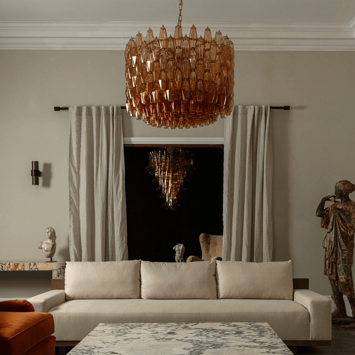 Celenella Trommelysekrone i ravfarvet glas elegant