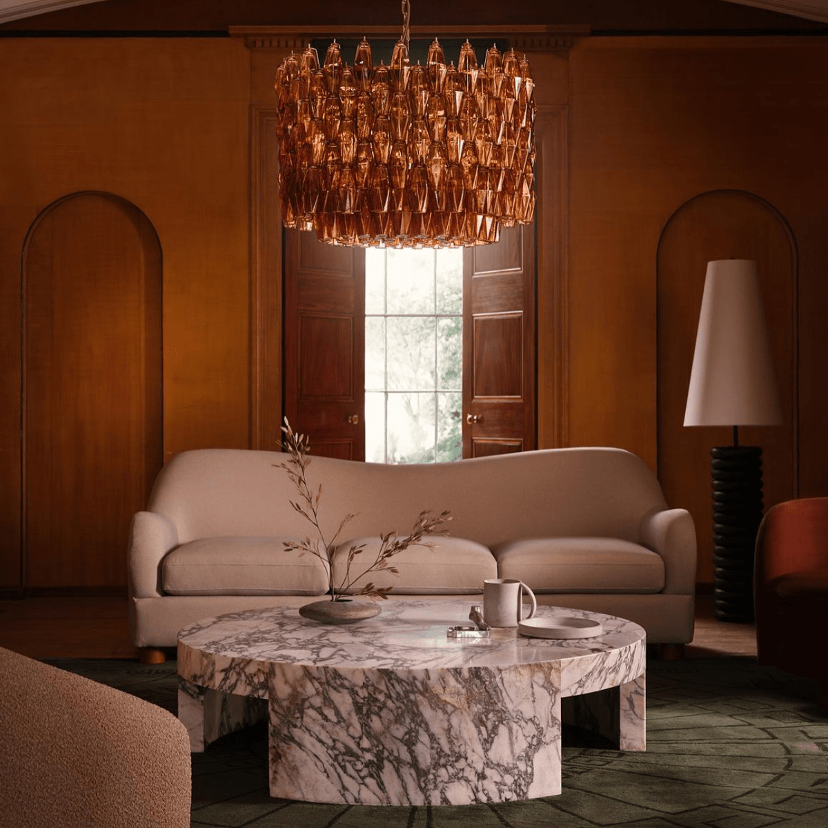 Celenella Trommelysekrone i ravfarvet glas elegant