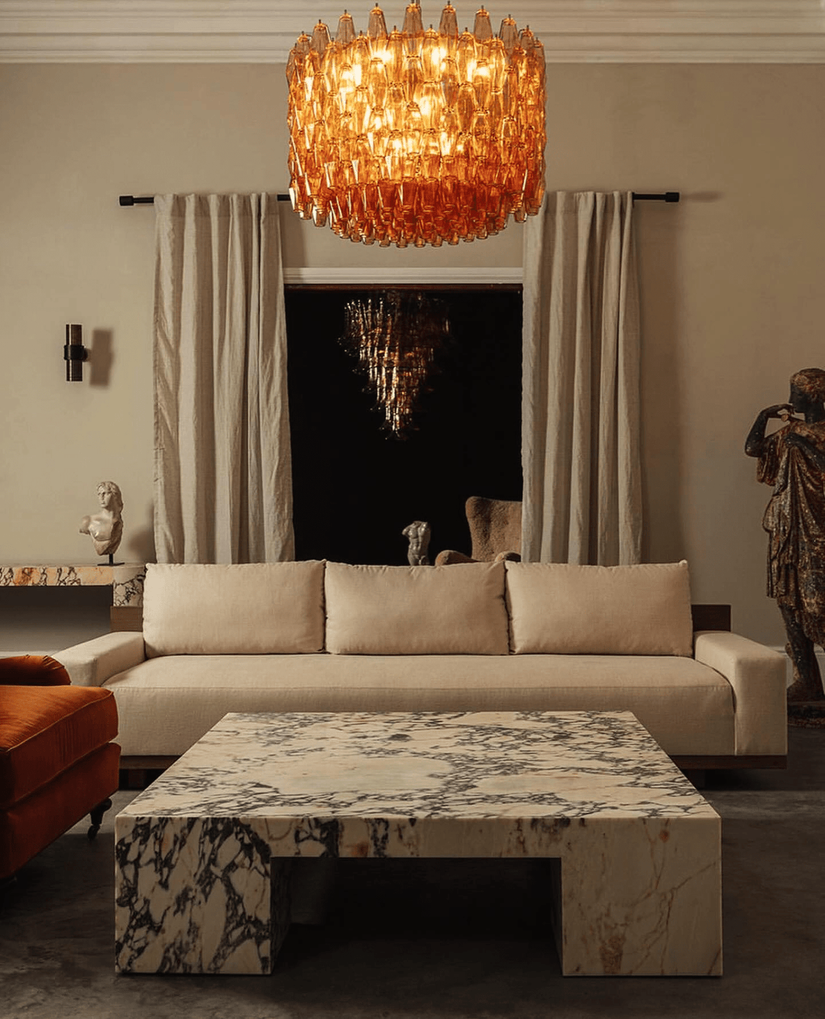 Celenella Trommelysekrone i ravfarvet glas elegant