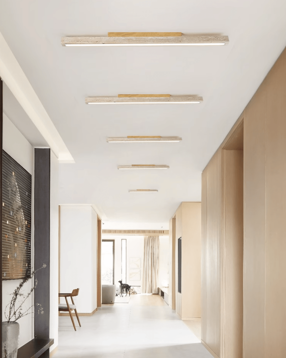 Valinian minimalistisk linjär taklampa i travertin