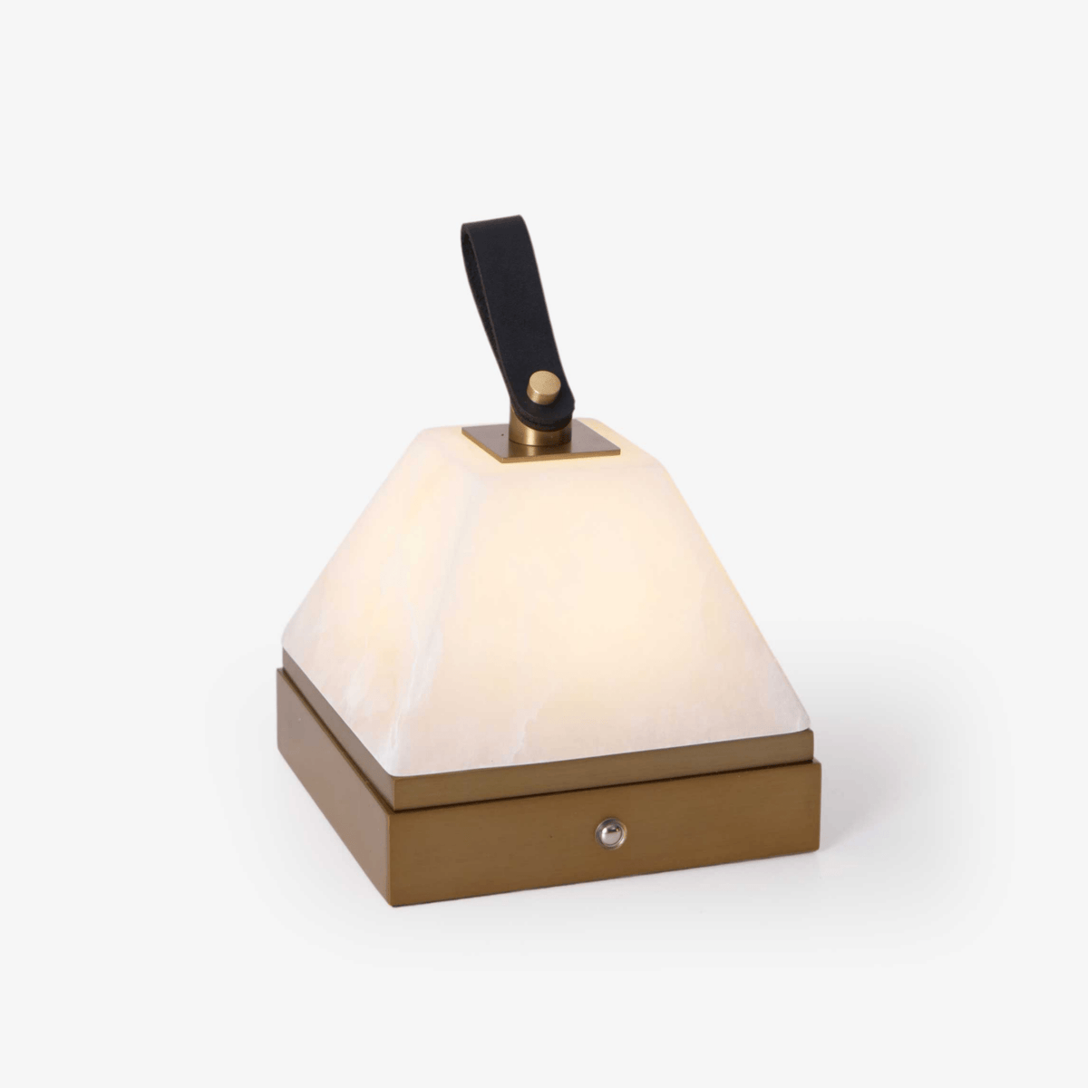Candeeiro de mesa Pyramidale em alabastro com pega de couro