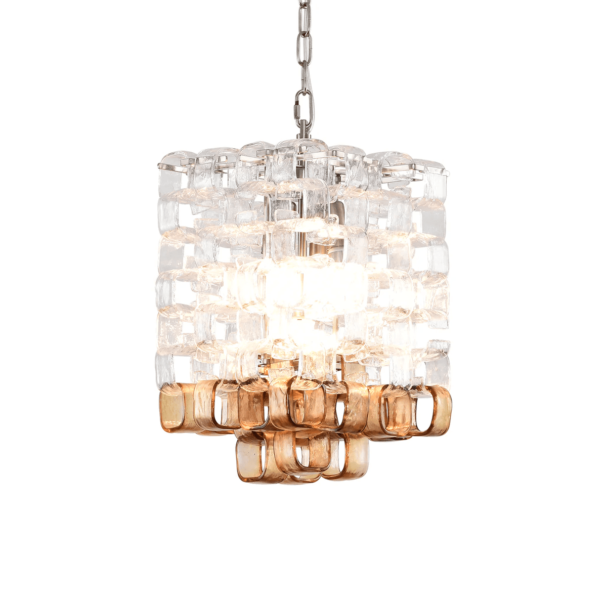 Orielis lysekrone i Murano-glas med sammenflettet geometrisk design