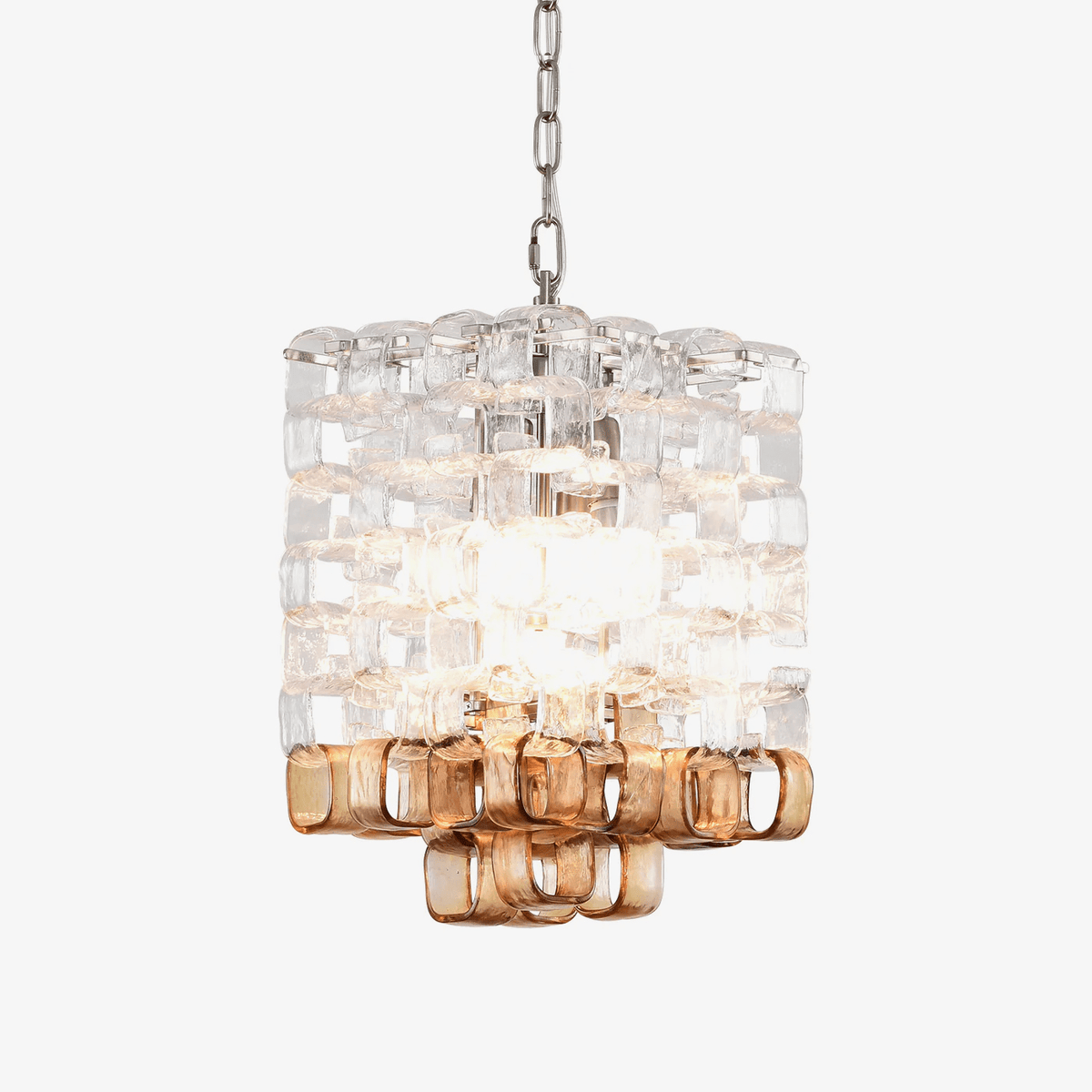 Orielis lysekrone i Murano-glas med sammenflettet geometrisk design