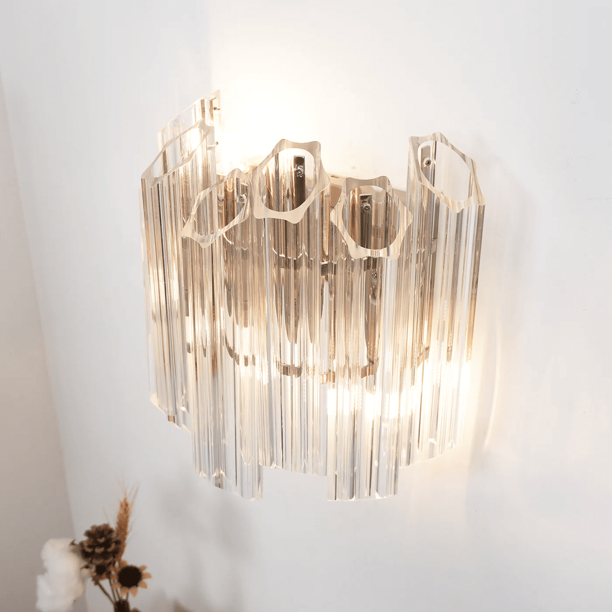 Celalaria vägglampa i klart Murano-glas med rörkaskad