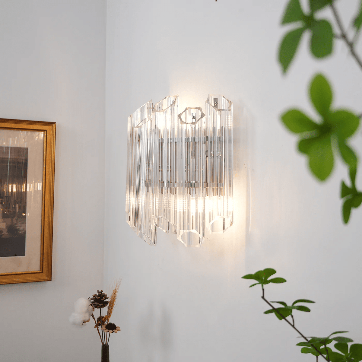 Celalaria vägglampa i klart Murano-glas med rörkaskad