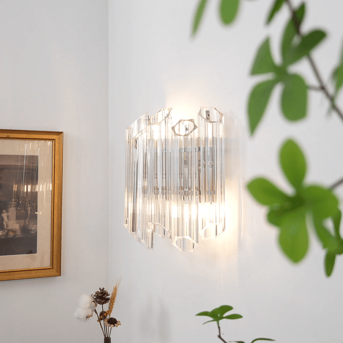 Celalaria vägglampa i klart Murano-glas med rörkaskad