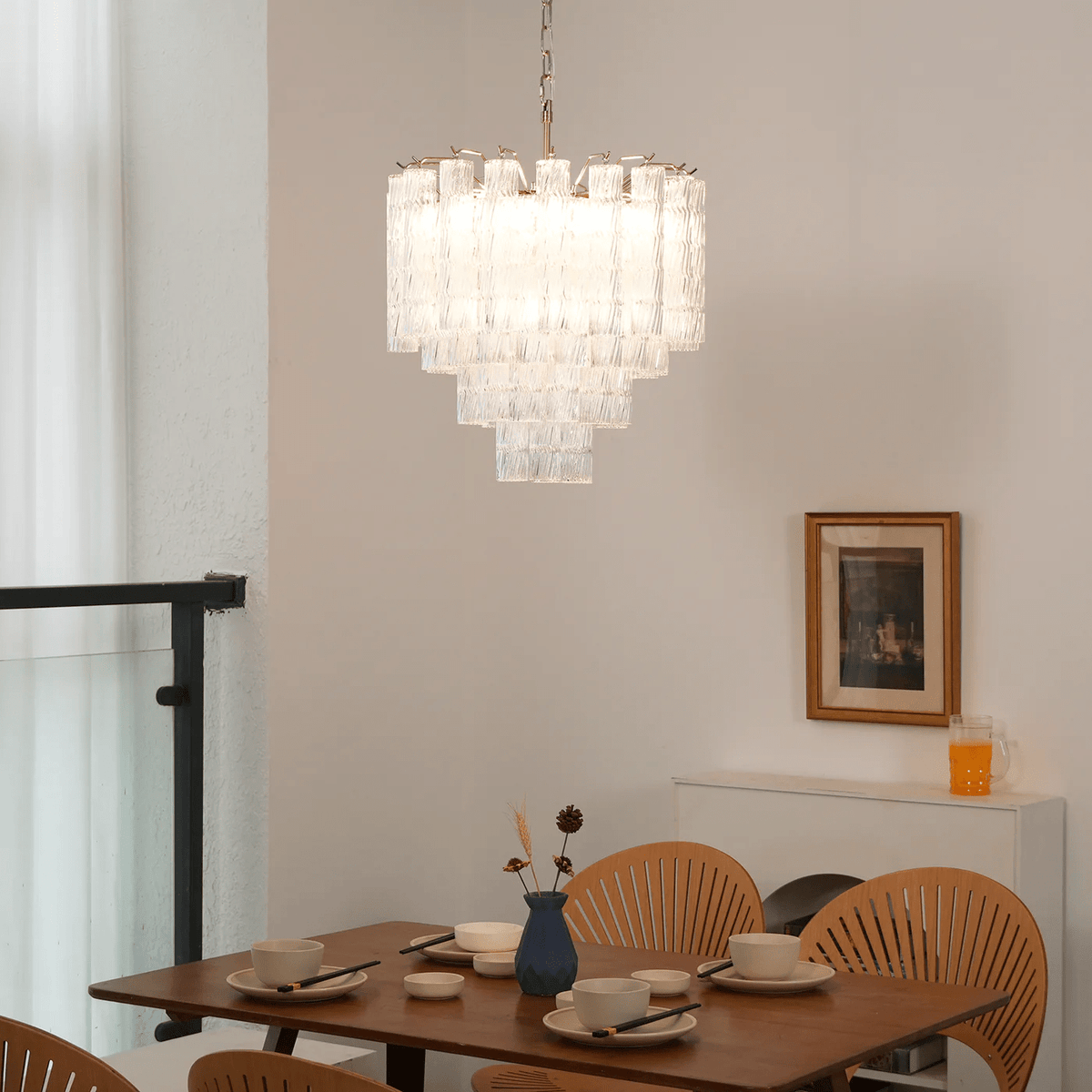Veliella lysekrone i Murano-glas med flere niveauer og kaskadeformede bølger