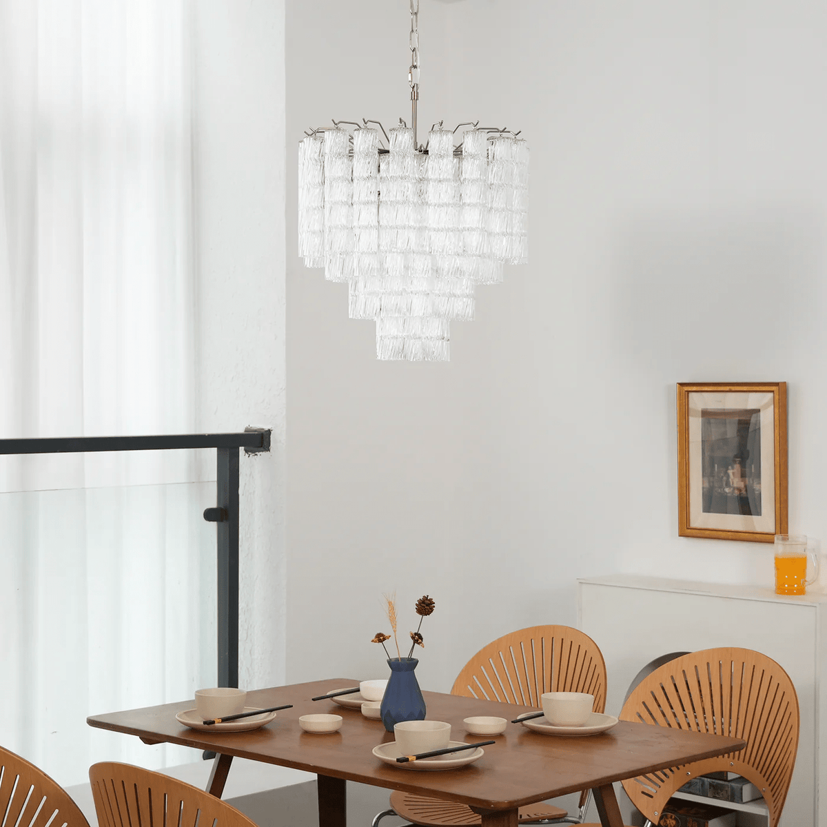 Veliella lysekrone i Murano-glas med flere niveauer og kaskadeformede bølger