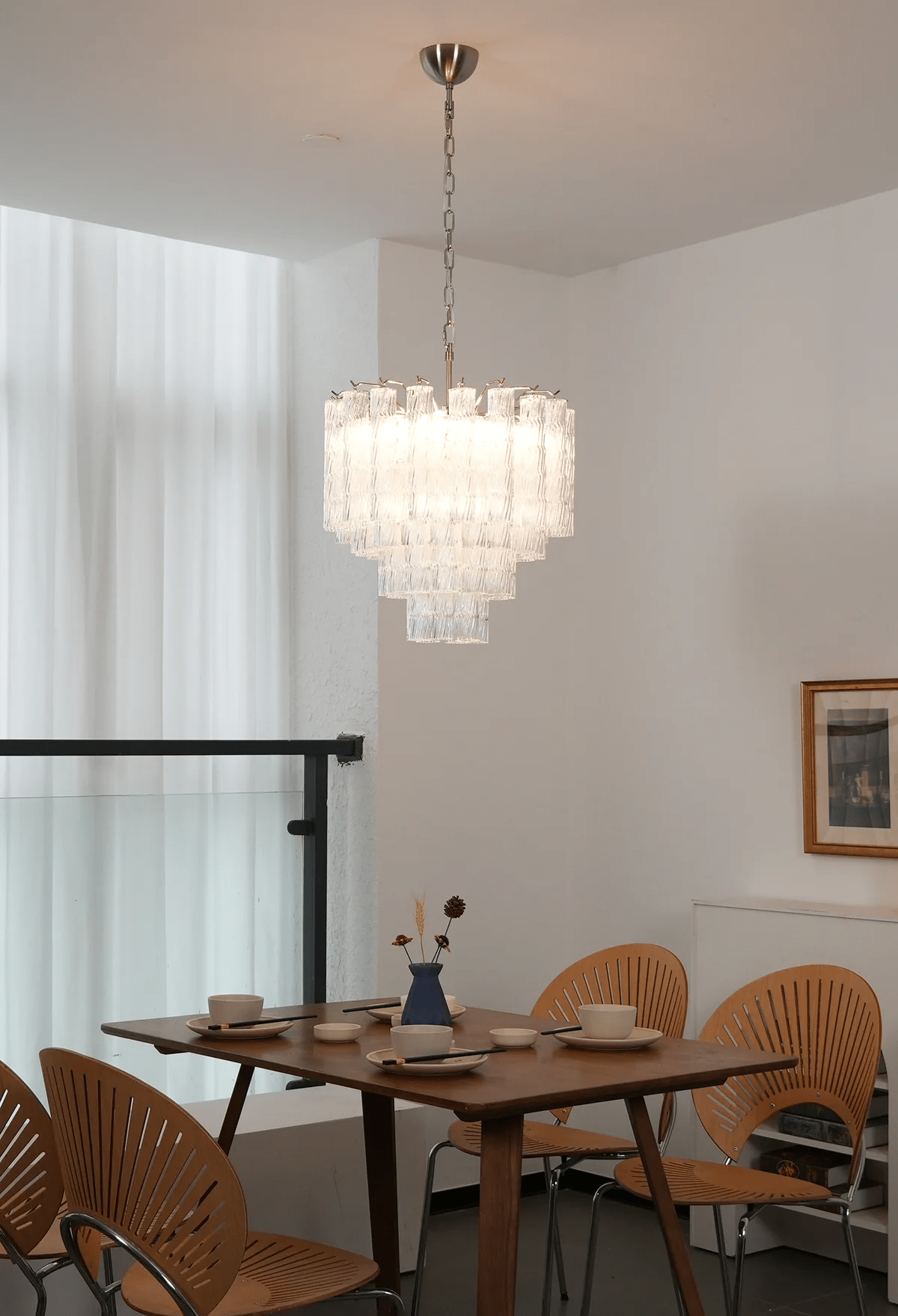 Veliella lysekrone i Murano-glas med flere niveauer og kaskadeformede bølger