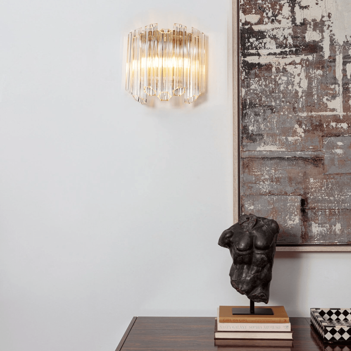 Celalaria vägglampa i klart Murano-glas med rörkaskad