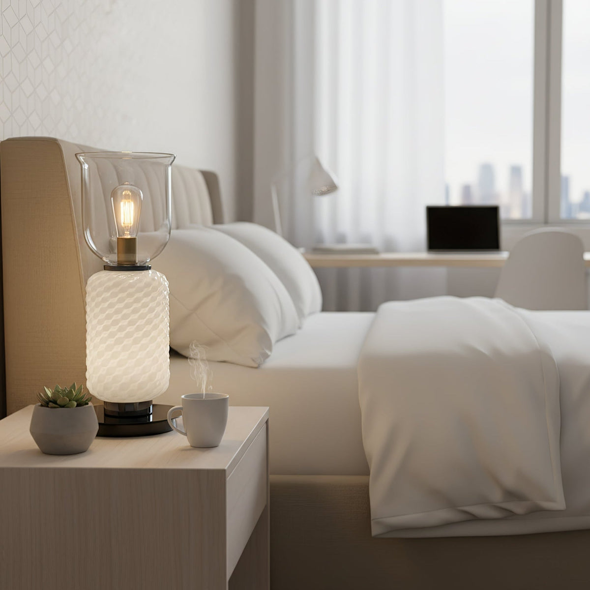 Zephiron bordslampa i strukturerat lagerglas