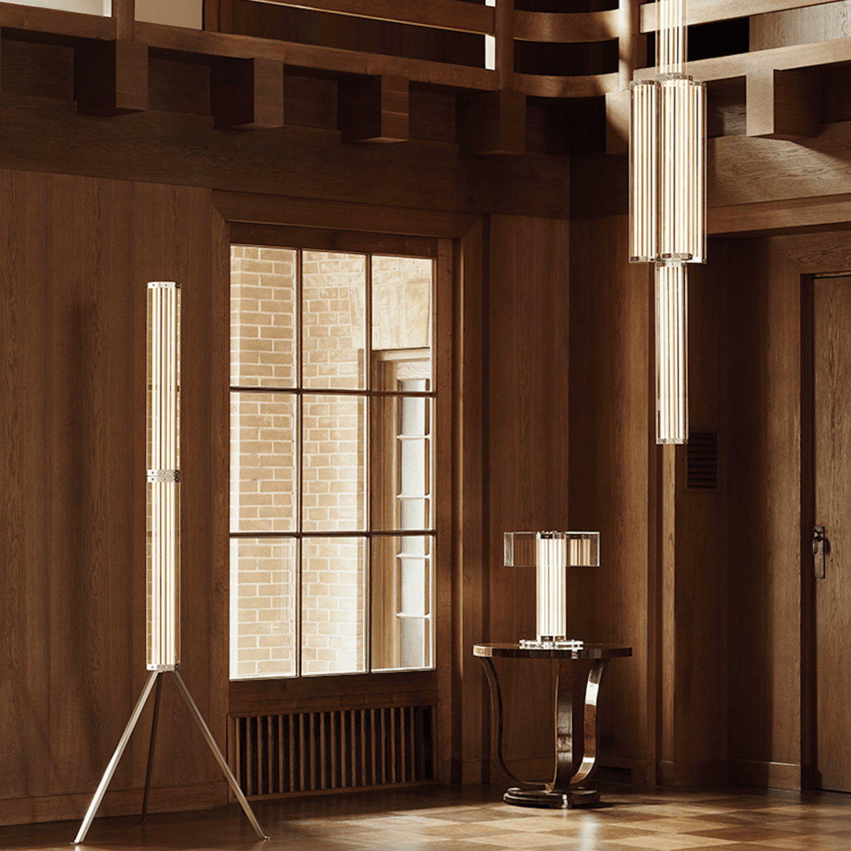 Thessan sekskantet gulvlampe i glas