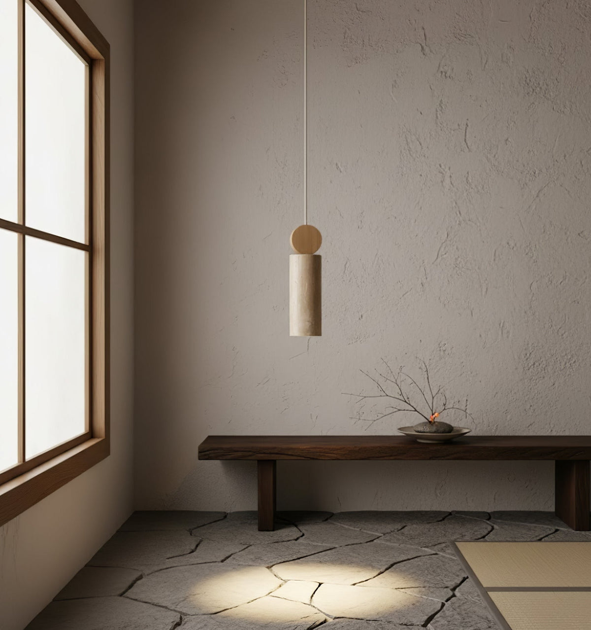Candeeiro suspenso Ashton Travertine Cylinder Disc