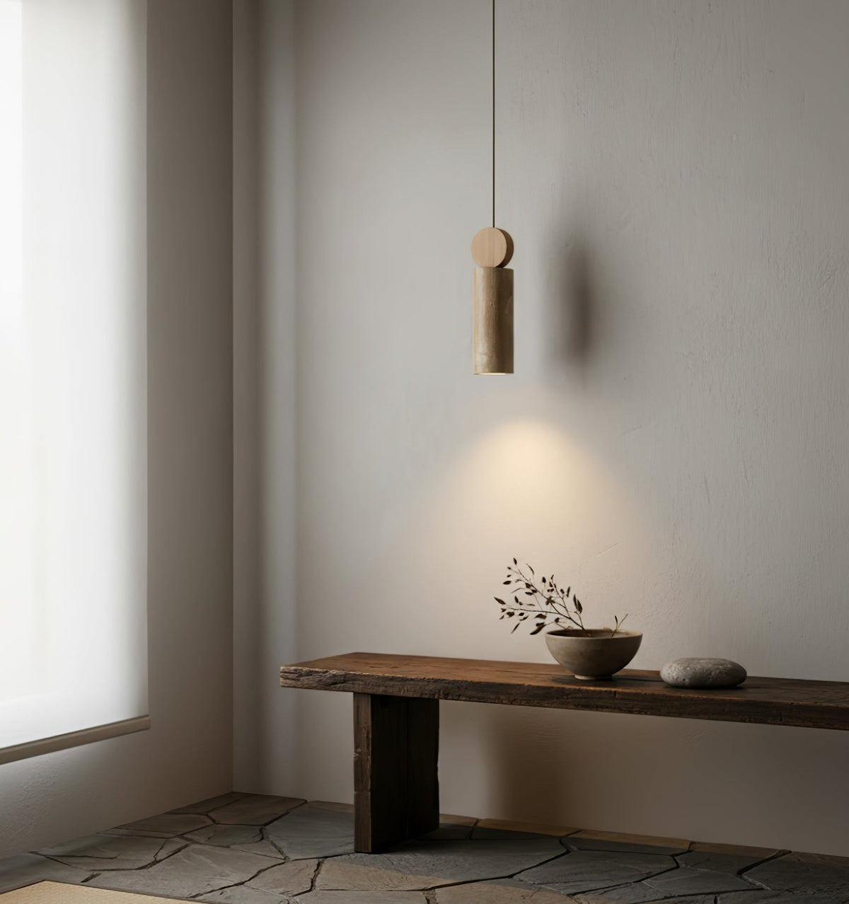 Candeeiro suspenso Ashton Travertine Cylinder Disc