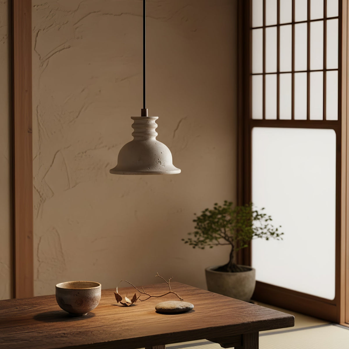 Harrow Travertine Ribbed Dome -riippuvalaisin