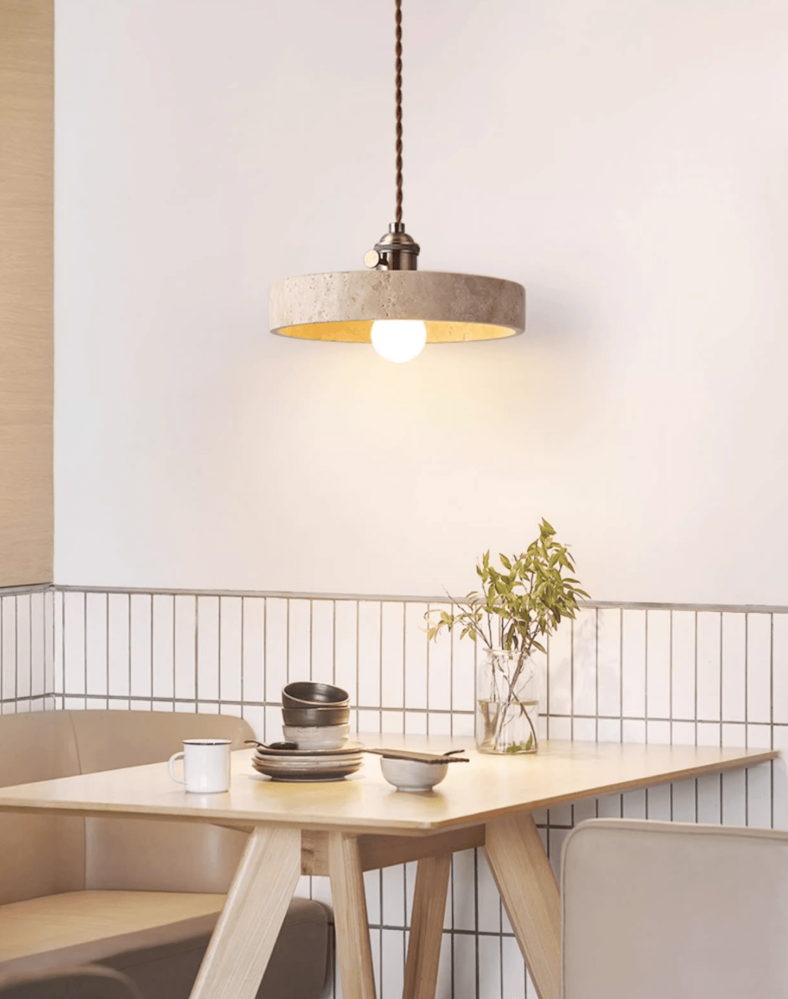 Conjunto de candeeiros suspensos minimalistas em travertino amarelo Ralv