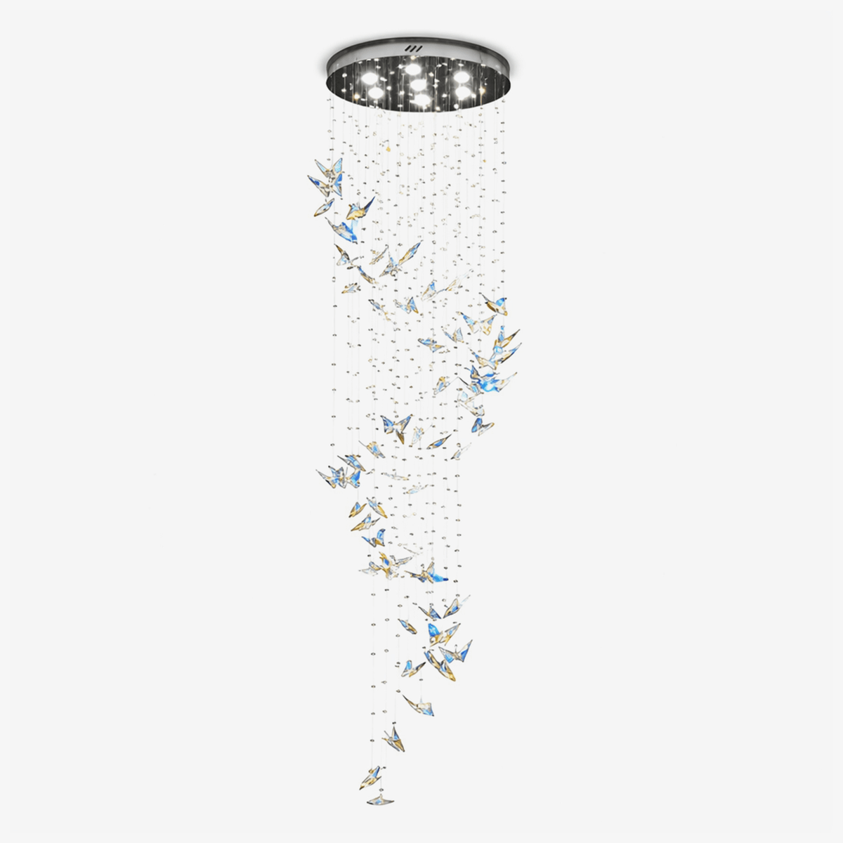 Volans-lysekrone med sommerfugle- og krystalglasdesign