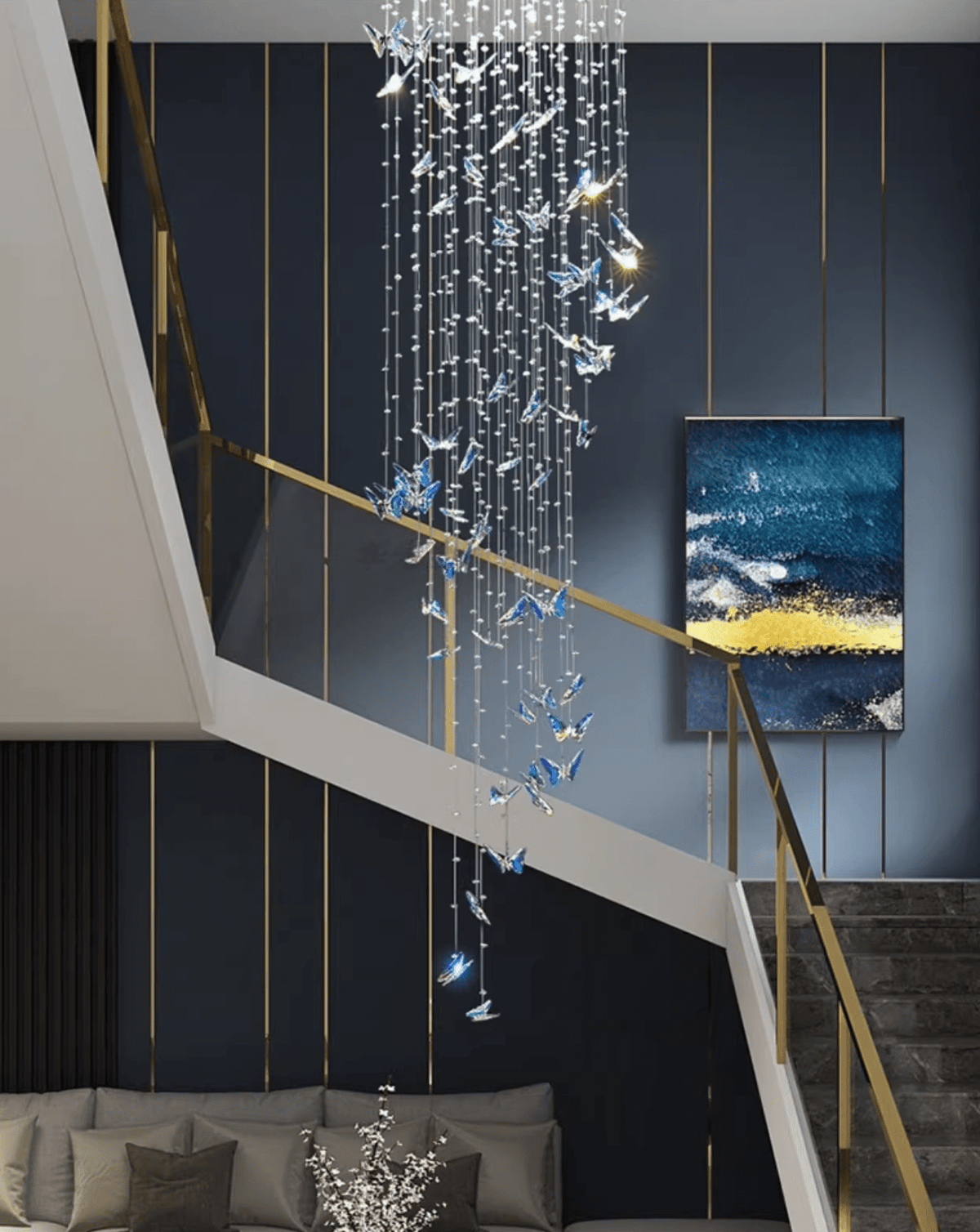 Volans-lysekrone med sommerfugle- og krystalglasdesign