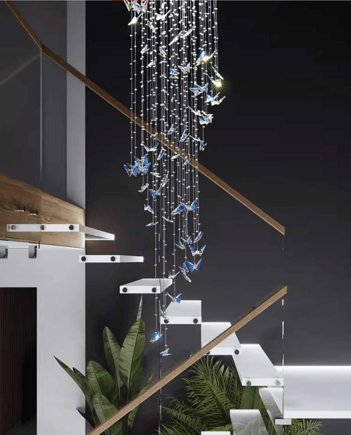 Volans-lysekrone med sommerfugle- og krystalglasdesign