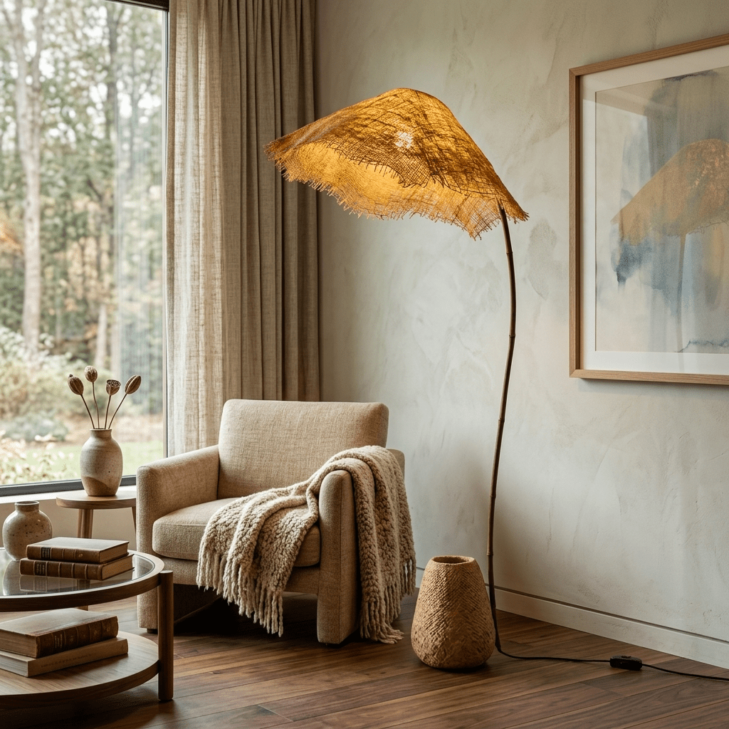 Verdelia-gulvlampe med linnedskærm