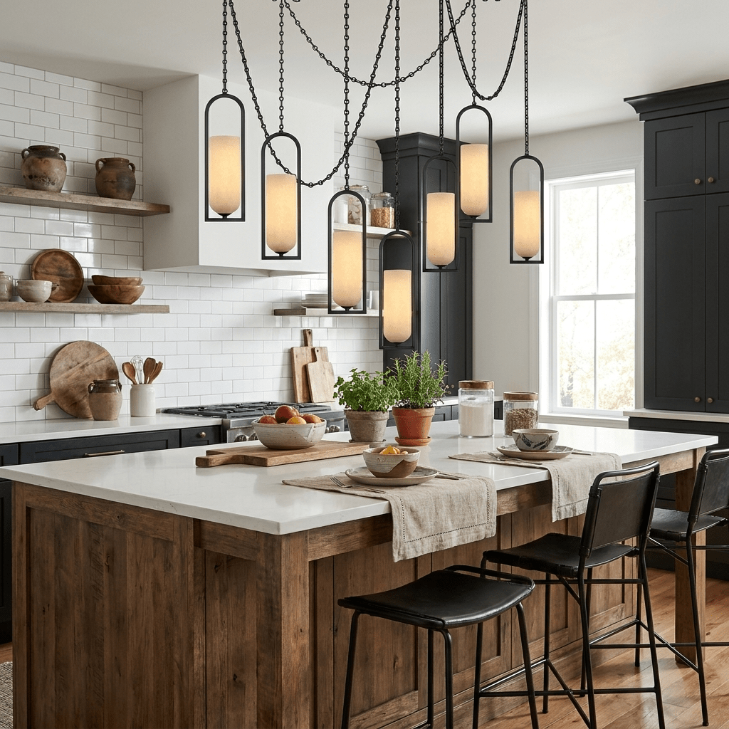 Candelabro lanterna Theron com corrente em cascata