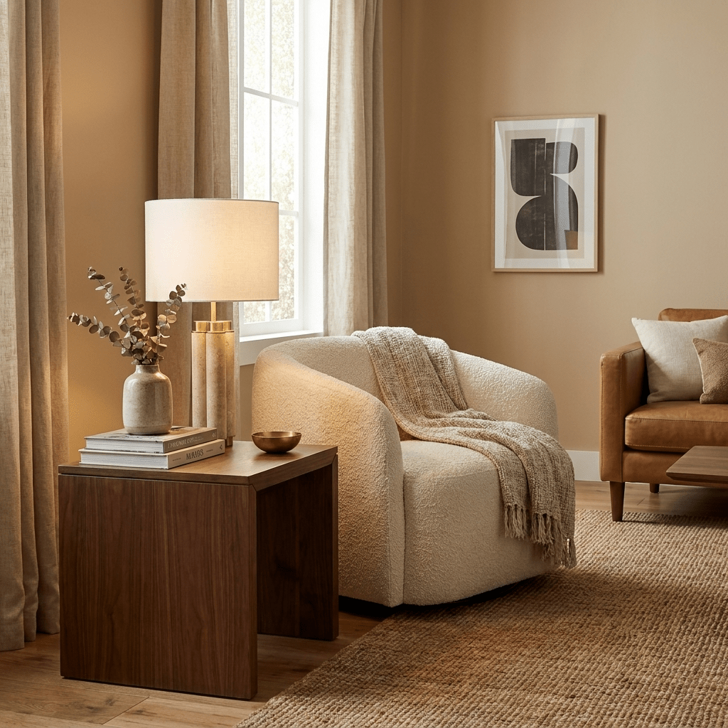 Claudelle-bordlampe i travertin
