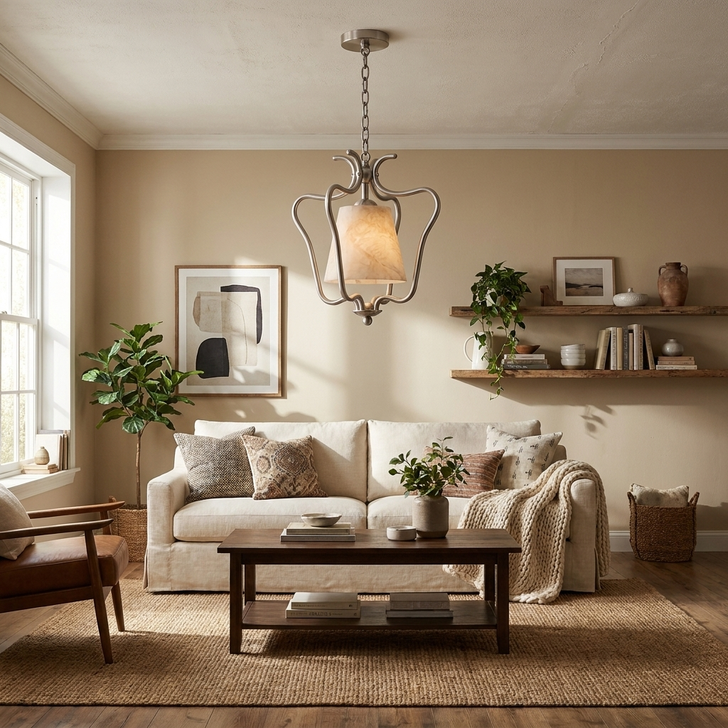 Pembermere pendel-lampe i alabast som lanterne
