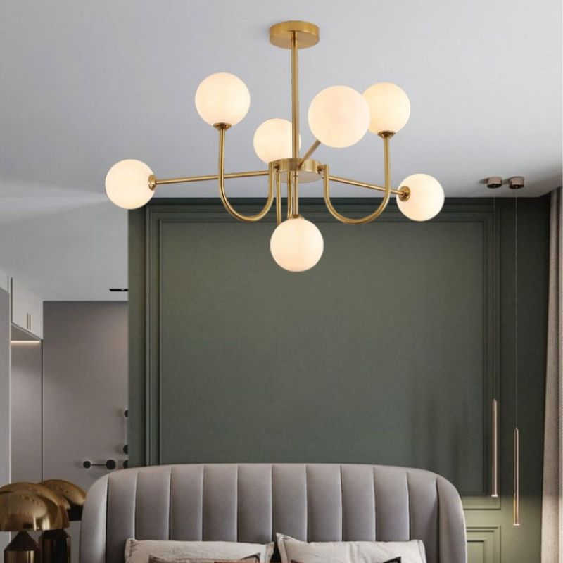 Valentina moderne LED-loftslampe i guld og glas til stue/spisestue/soveværelse