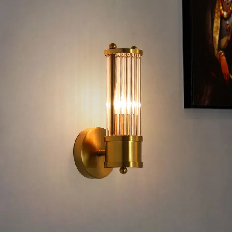Kristy amerikansk cylindrisk elegant vägglampa med guldfärgat glas/metall