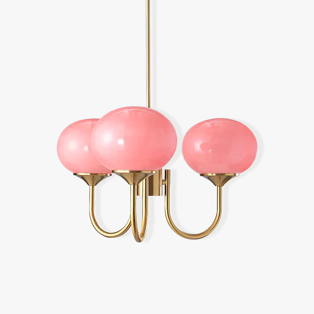 Velenian lysekrone med pink glaskugler og gulddetaljer