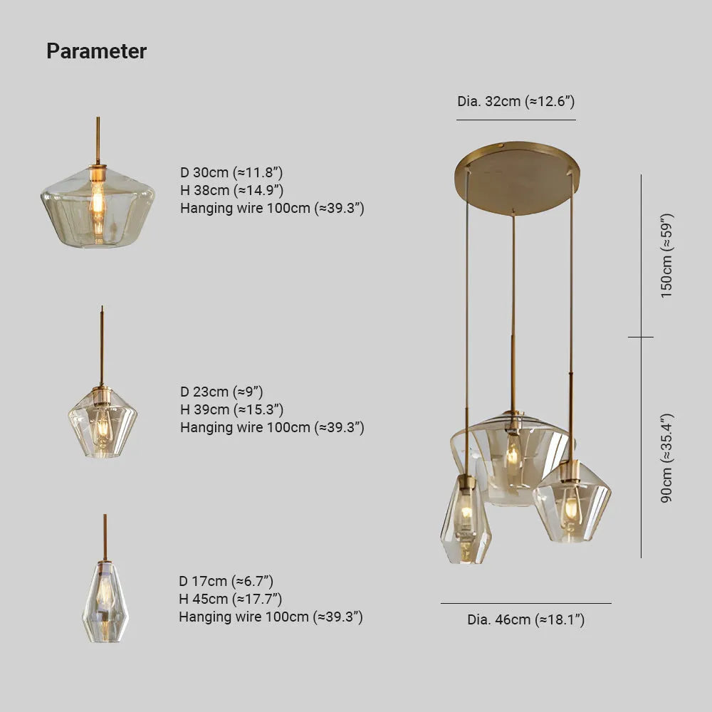 Virelo Pendant Light Glass Clear/Amber Diamond