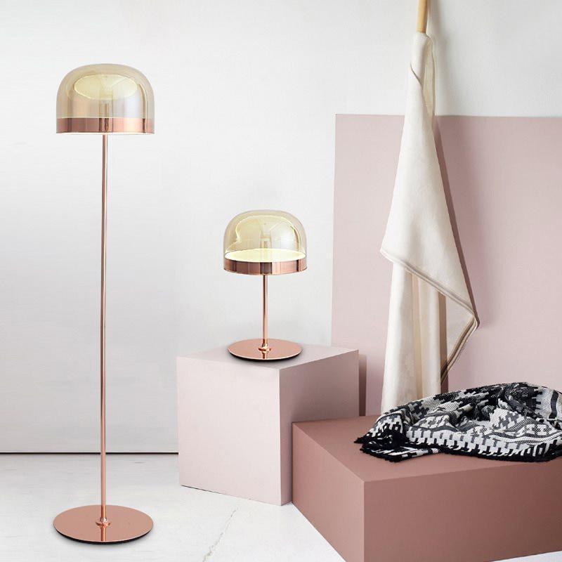 Salgado moderne sort og roséguldfarvet gulvlampe, L 135/175CM