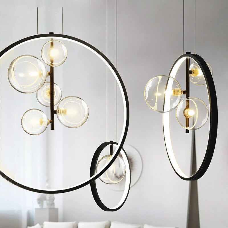 Arisha nordisk modern LED-pendellampa med glasbubblor för matsal