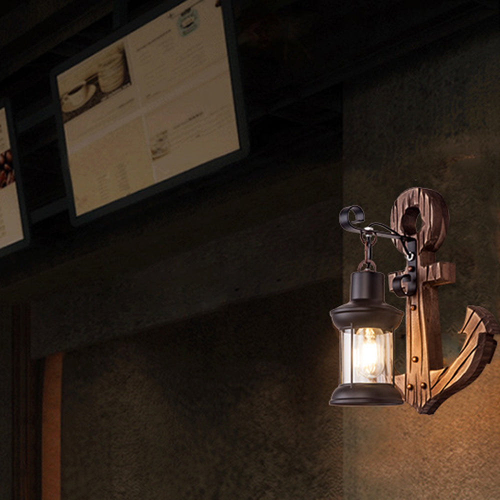 Epoch Anchor Lantern Wall Lamp, Vintage/Antique, Wood, Bedroom