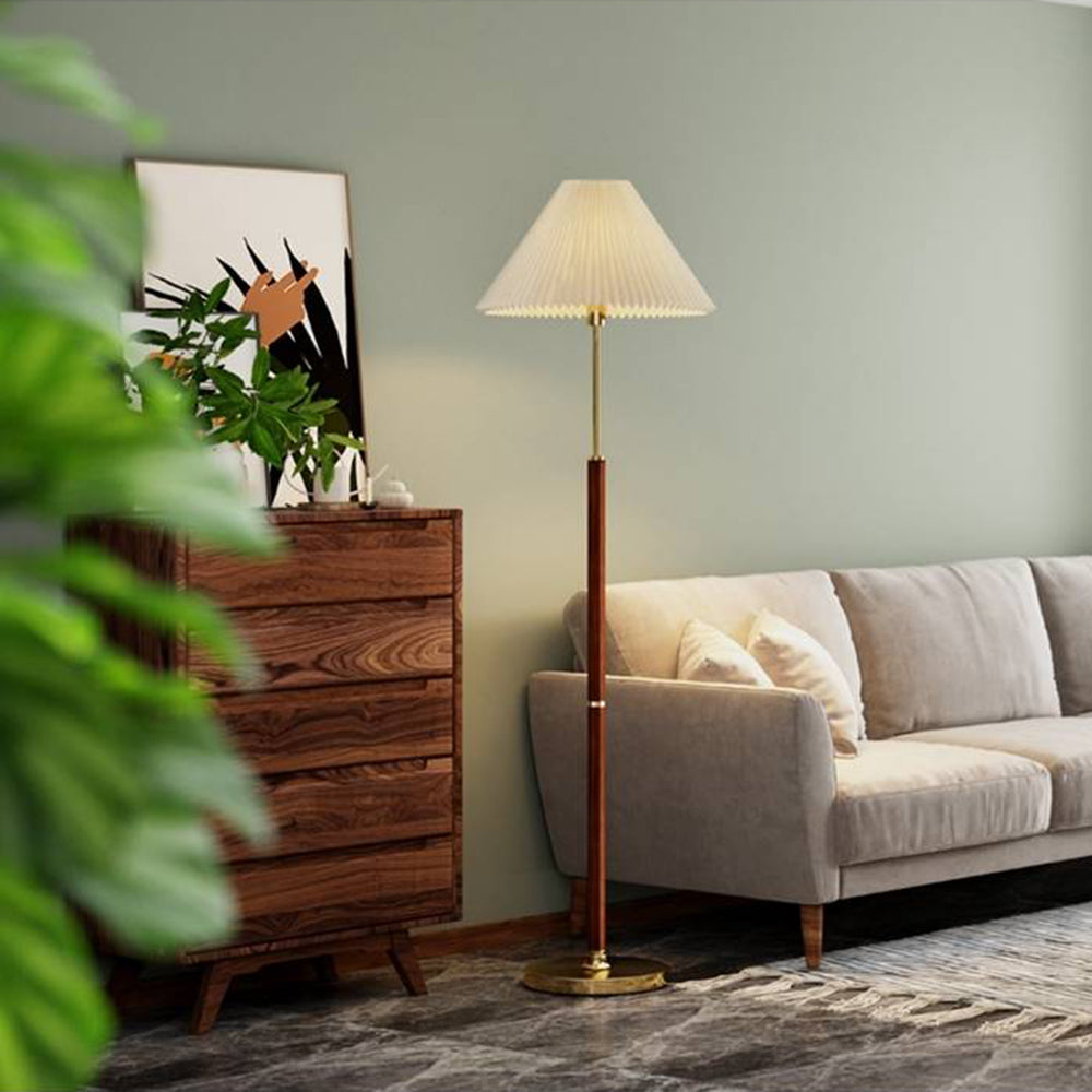 Ozawa enkel valnød/metal/stof bord-/gulvlampe, stue