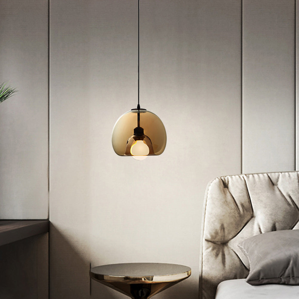 Norvia pendellampe globusformet glas rav/røggrå